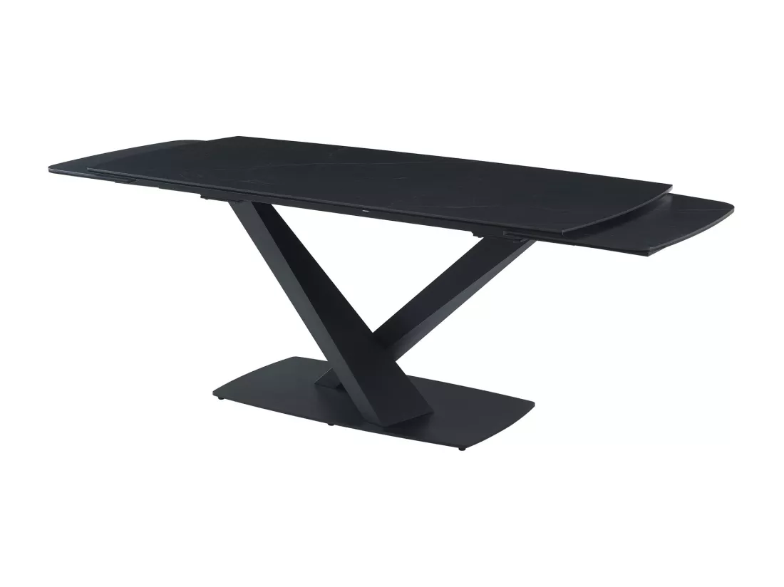 Table à manger extensible 6 à 10 personnes en verre trempé, céramique et métal - Effet marbre noir - MALATA de Maison Céphy
