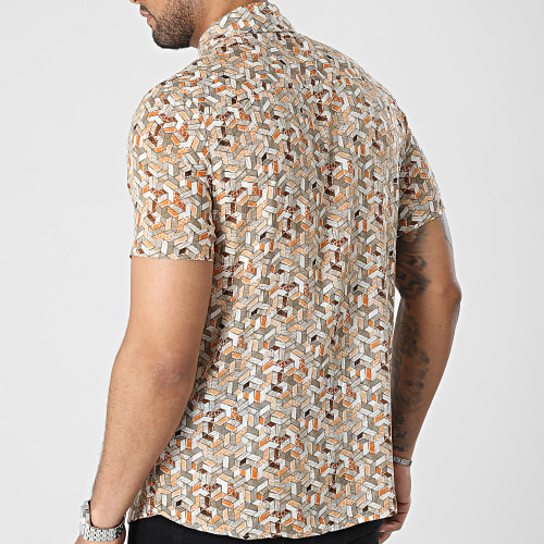 Chemise Manches Courtes Beige Gris Orange