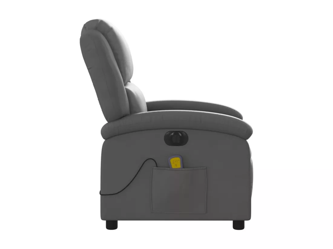 Fauteuil massant inclinable électrique gris cuir véritable