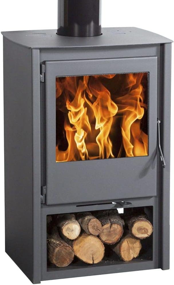 Holzofen Eco Design Bayonne Premium - Kaminofen mit Panoramaglas, Air Wash System und Doppelbrennung - 280 m³ Heizvolumen - 8 kW Leistung - Grau