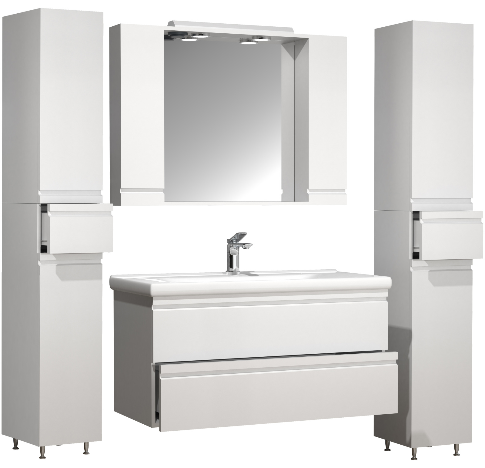 5-teiliges Badmöbel-Set SILORA XL - weiß - 100 cm Waschbecken - mit Spiegelschrank