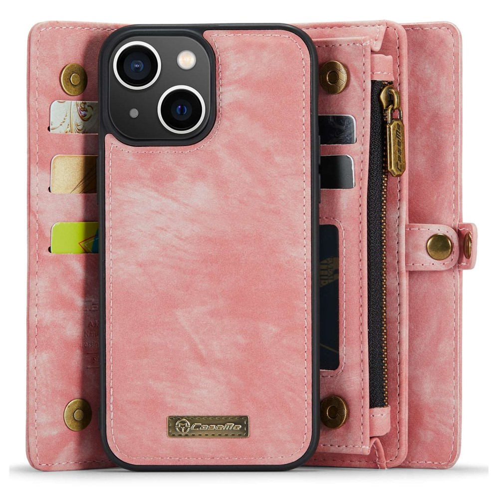 iPhone 14 2in1 Leder Tasche   Magnet Hardcase Karten Etui - Rosa