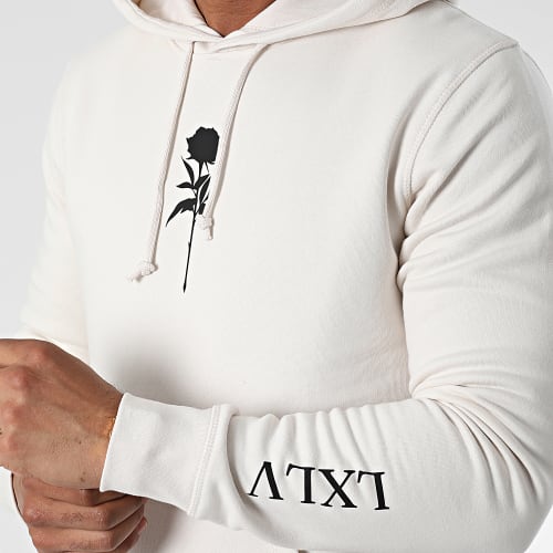 Sweat Capuche Chest Roses Beige Noir