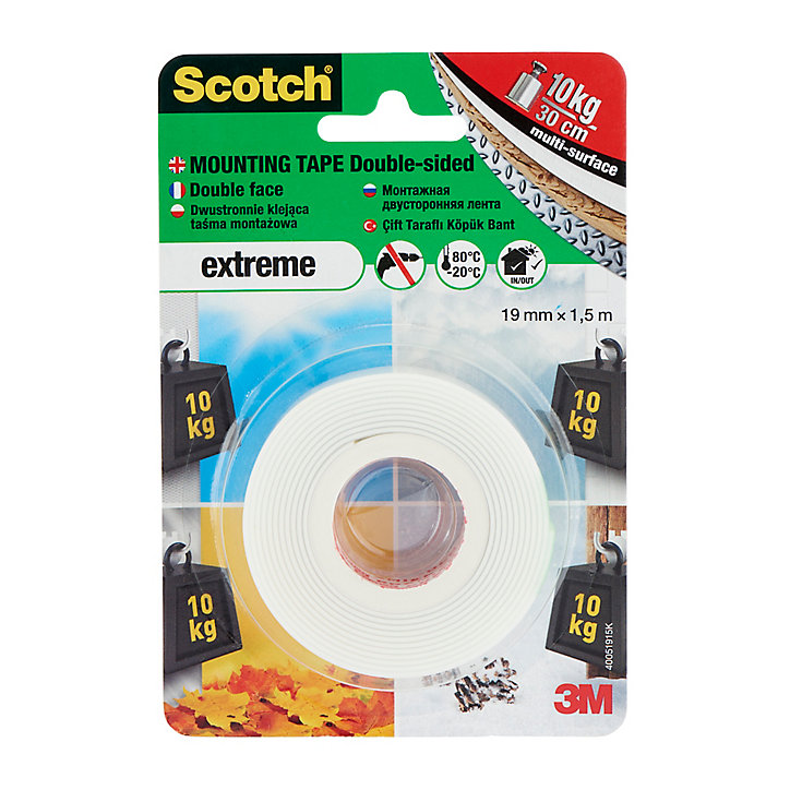 Adhésif double face extra fort Scotch, 19 mm x 1,5 m
