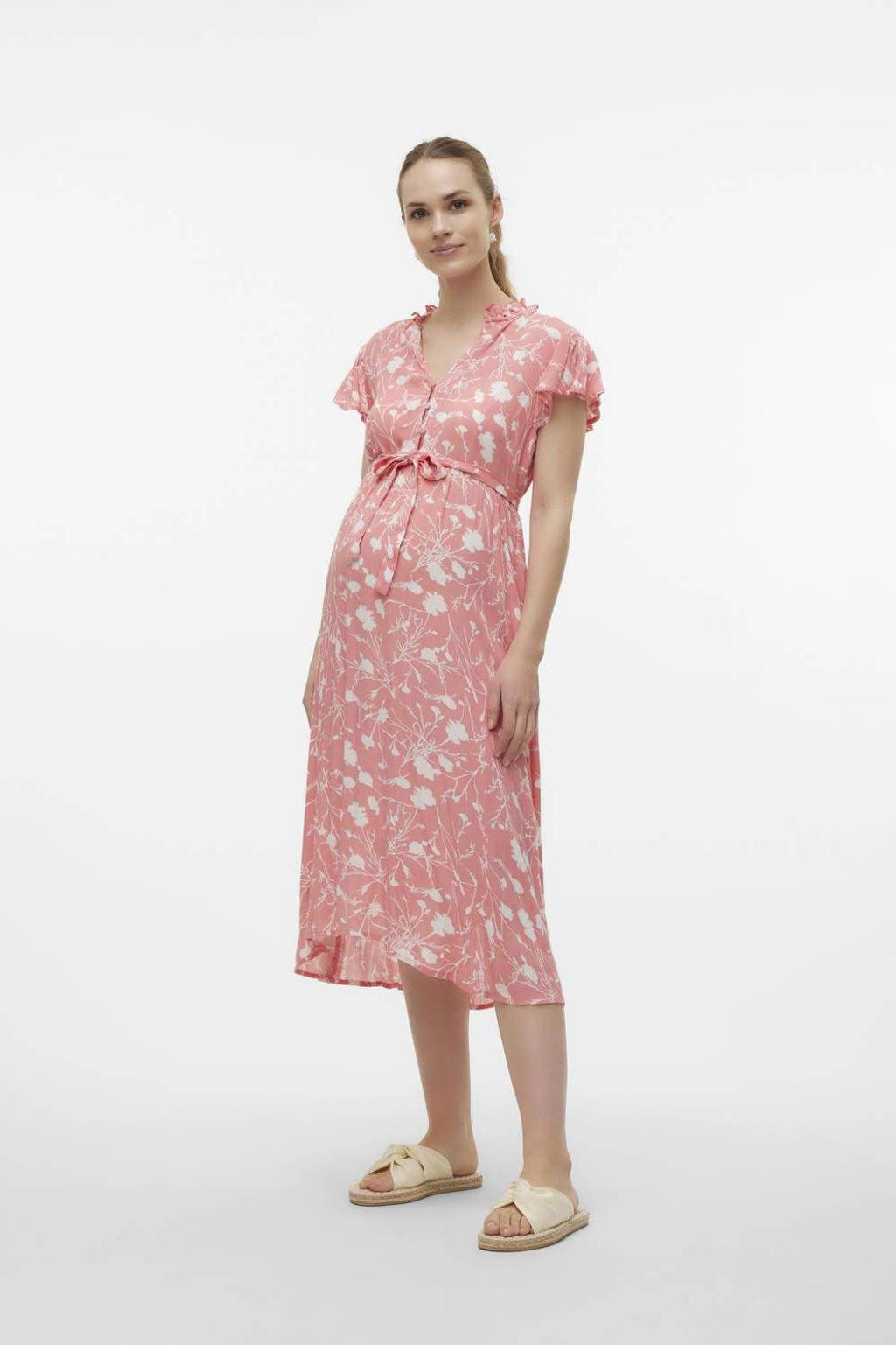MAMALICIOUS zwangerschaps- en voedingsjurk MLDEELIA met all over print en ruches roze