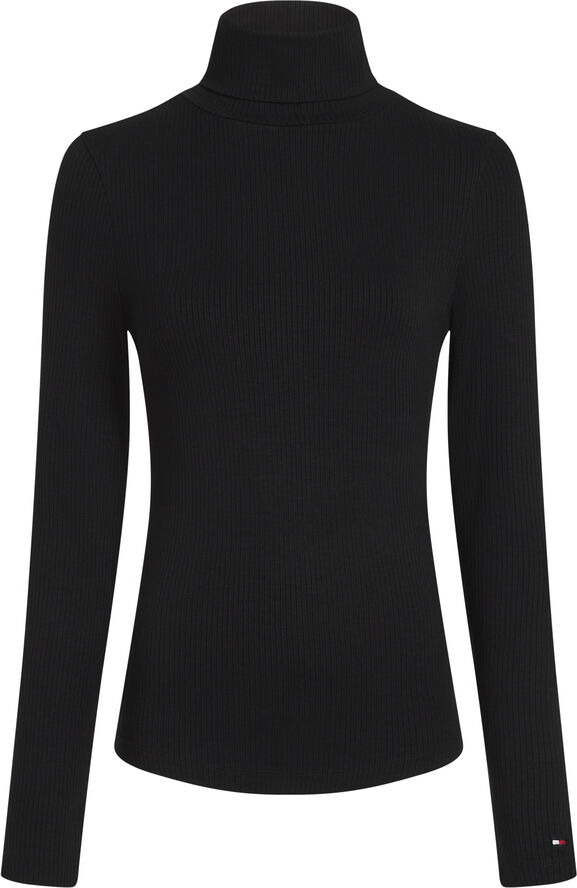 Tommy Hilfiger SLIM 5X2 RIB ROLL-NK LS Black