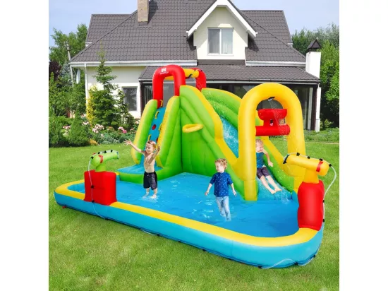 Château Gonflable, Grande Aire de Jeux avec Toboggan Pistolet à Eau Piscine en Tissu Oxford, 400x335x230cm, Multicolore