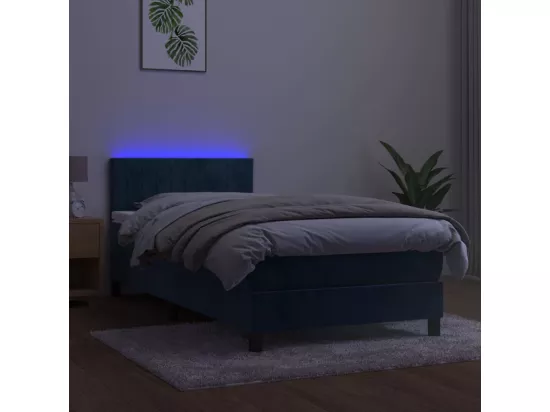 Sommier tapissier et matelas et LED Bleu foncé 90x190cm Velours