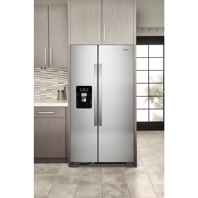 Refrigerador Whirlpool Side-by-Side de 21,4 pés cúbicos com máquina de gelo (aço inoxidável resistente a impressões digitais)