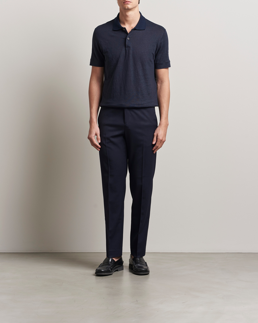 BOSS CAMEL Perry Linen Polo Dark Blue