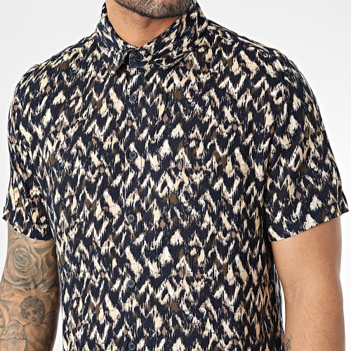 Chemise Manches Courtes Bleu Marine Beige