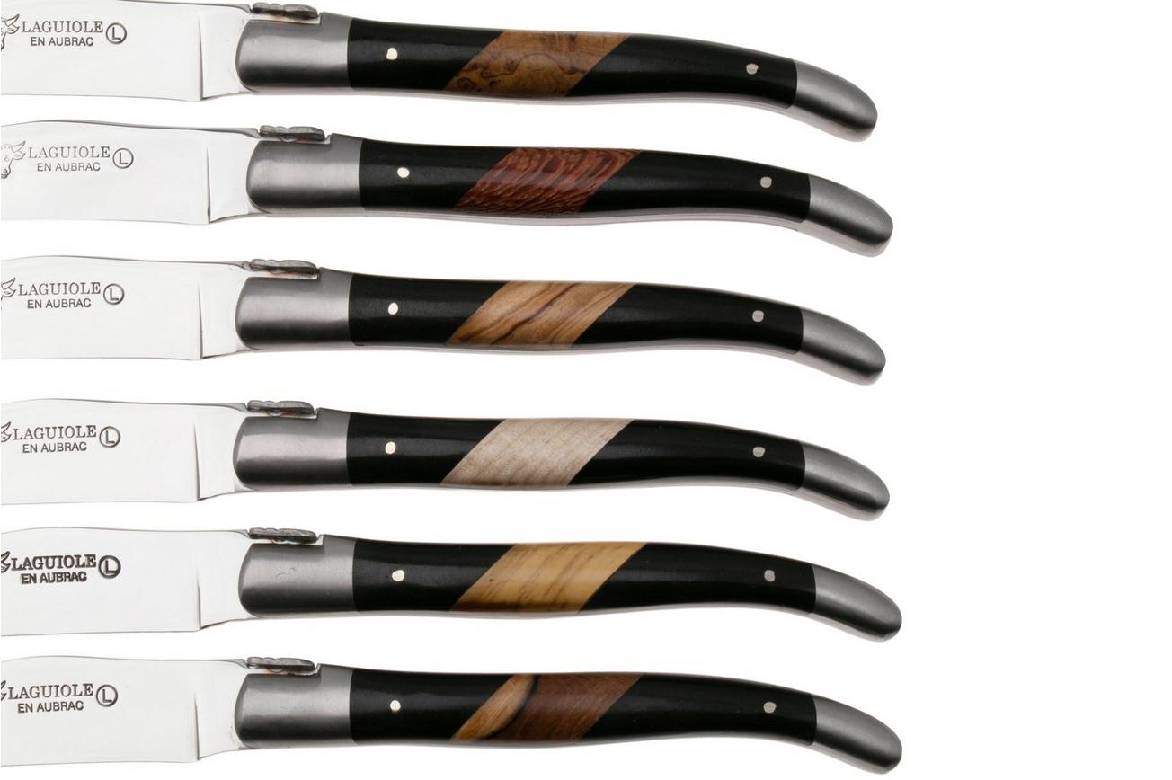 Laguiole en Aubrac 62C12PBMIH Paperstone Mixed Woods Matt Bolsters, 6-delige steakmessenset
