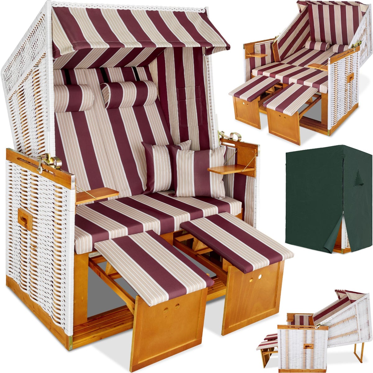 tectake Sylt gestoffeerde strandstoel met uitschuifbare voetensteun, 115 x 158 x 78 cm