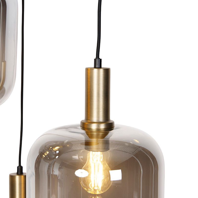Smart hanglamp zwart met smoke glas 3-lichts incl. Wifi A60 - Zuzanna