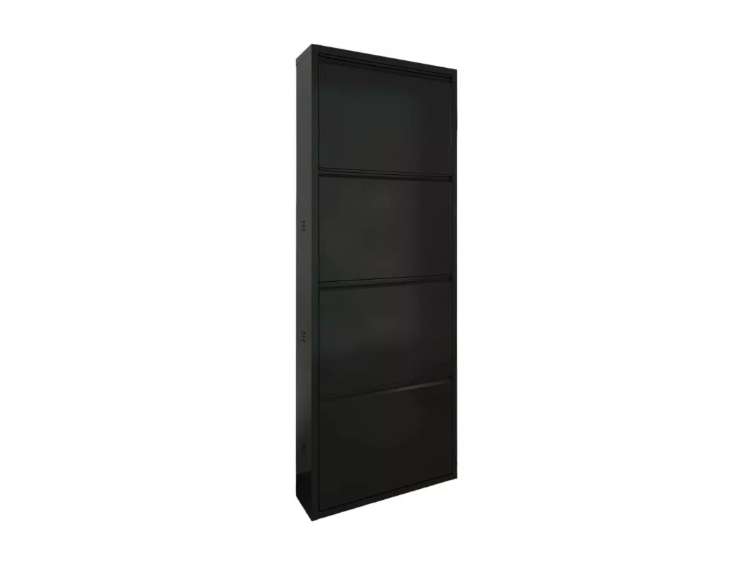 Meuble à chaussures Gonzalo, Meuble à chaussures en métal, Armoire d'entrée polyvalente, Rangement pour chaussures, 50x15h138 cm, Noir