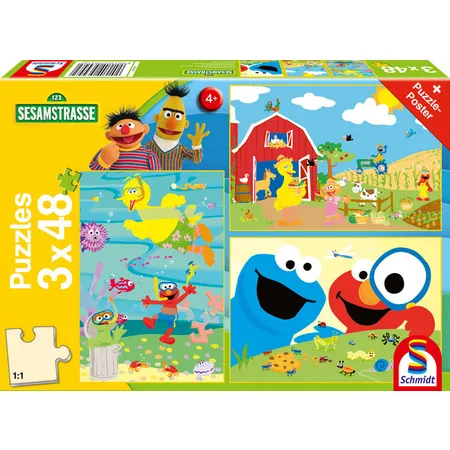 Schmidt Spiele Puzzle - Die Sesamstrasse: Tierisch stark, 3x48 Teile