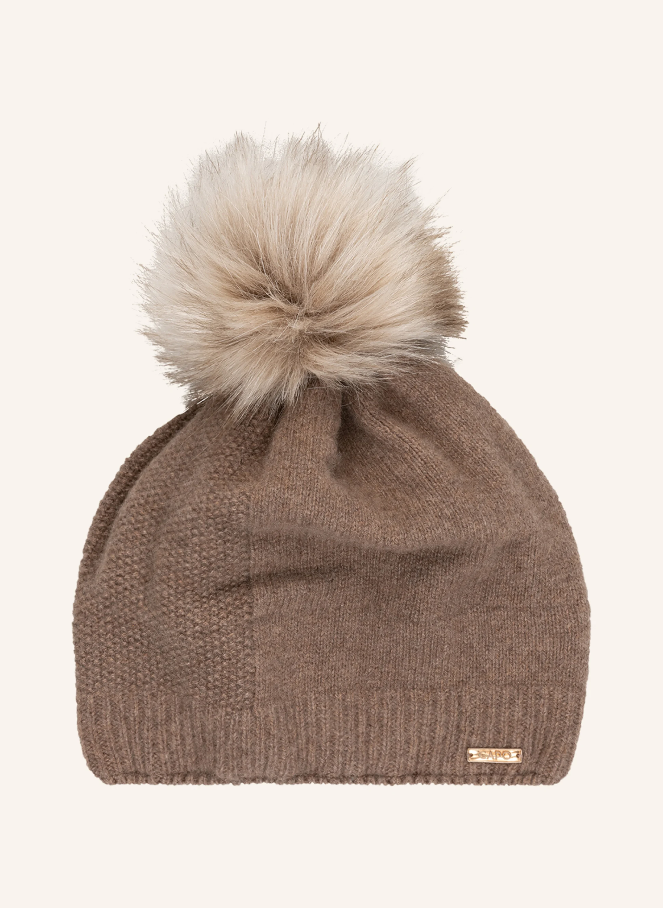 CAPO Cashmere-Mütze SPLIT mit Kunstpelzbommel