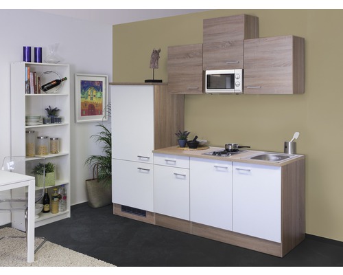 Flex Well keukenblok met apparatuur Samoa 210 cm wit sonoma eiken mat gedemonteerde variant omkeerbaar 00007992