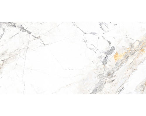 Wand- en vloertegel Visage Wit Grijs Goud 60x120x0,9cm, gepolijst, gerectificeerd