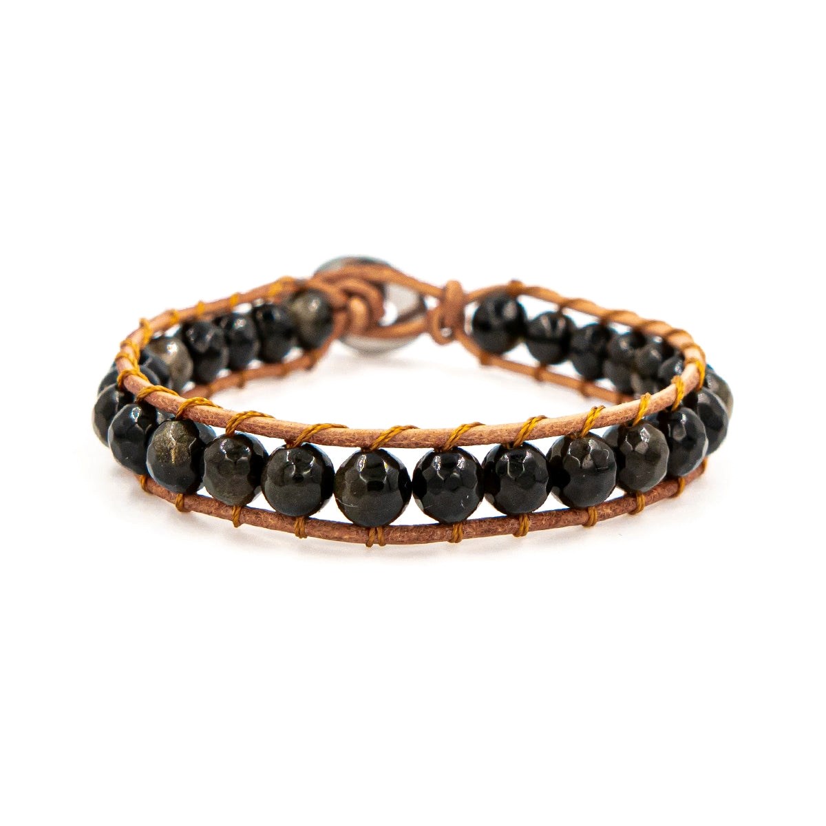 Bracelet Facelia en pierres naturelles Obsidienne et cuir véritable