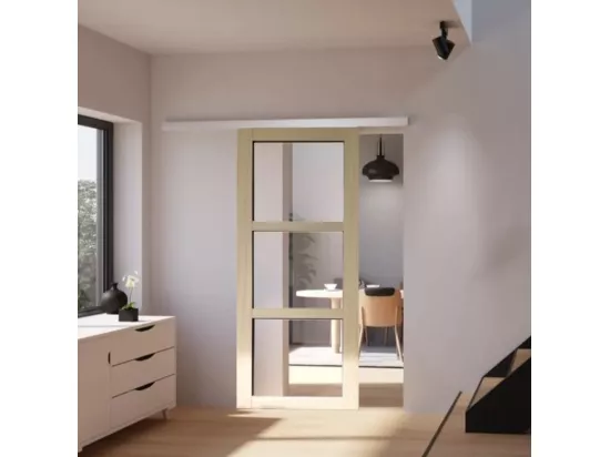 Porte Coulissante Bois Ayous Vitrage Transparent H204 X L73 + Rail Alu Gd Menuiseries