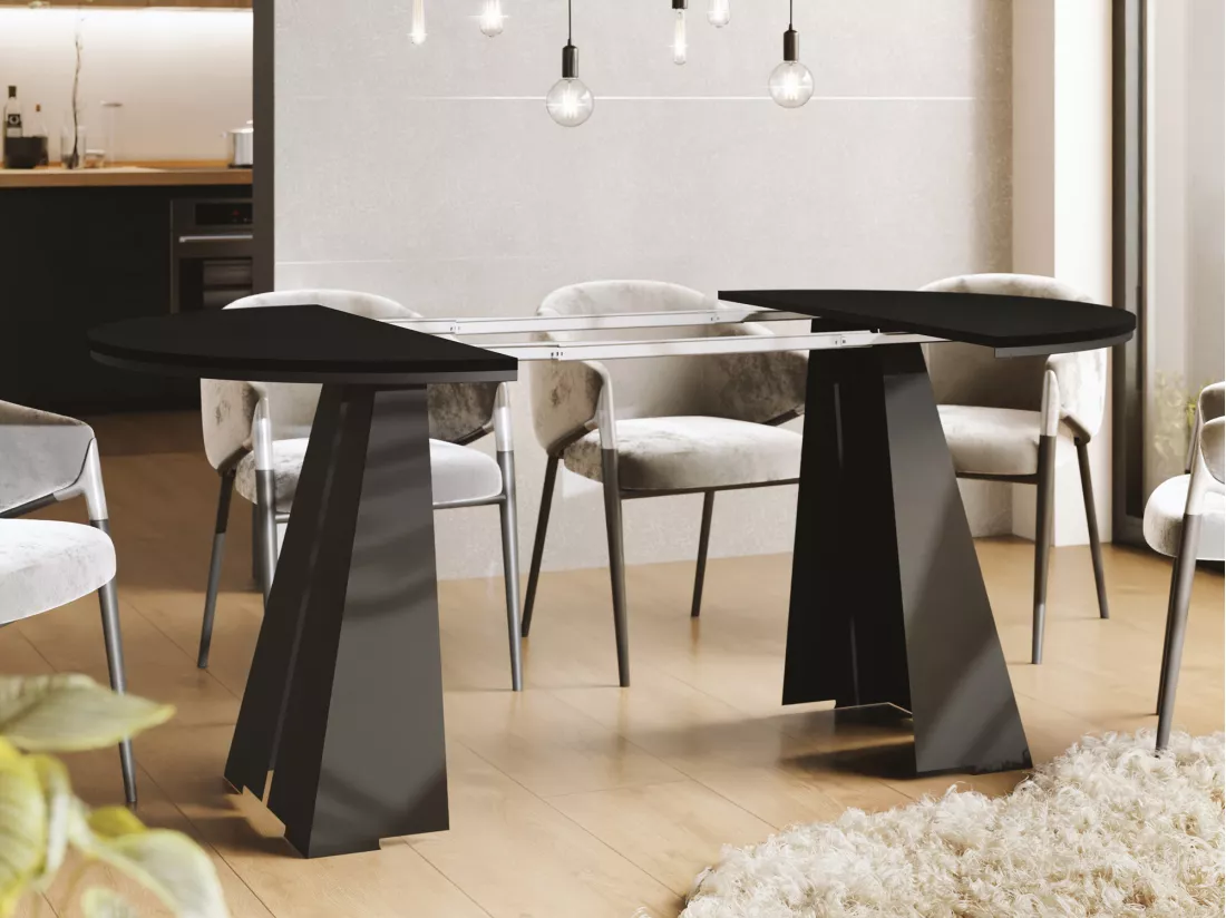 Table à Manger Ronde Extensible Avec Piètement Métallique Noir - Table Industrielle Moderne Pour Salle à Manger Ou Cuisine - 120 Cm à 200 Cm - Fabriqué En Ue - Noir