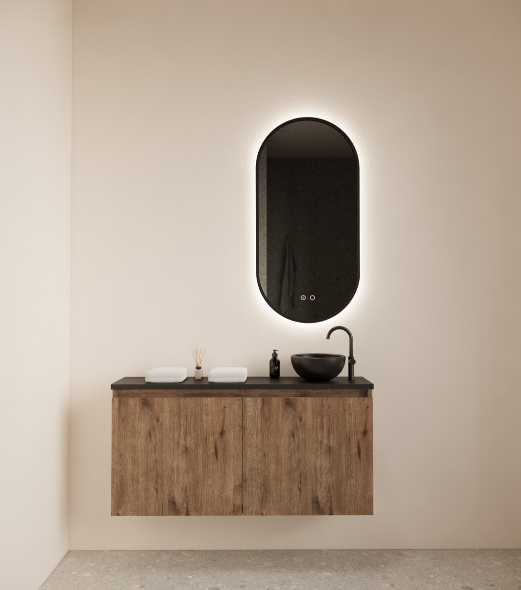 Gliss Design Echo toiletmeubel 100cm wellington oak met toppaneel zwart mat
