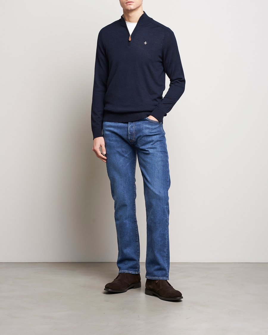 Morris John Merino Half Zip Navy