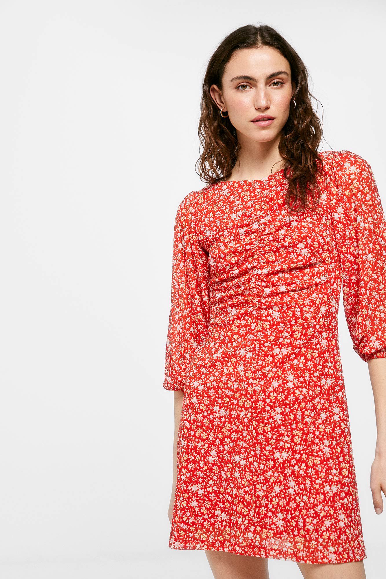 Vestido curto franzido - Vermelho