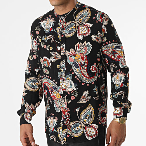 Chemise Manches Longues Col Mao Floral UY843 Noir
