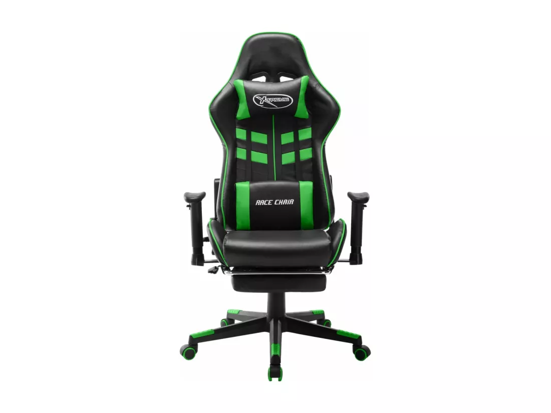 Chaise de jeu avec repose-pied Noir et vert Cuir artificiel