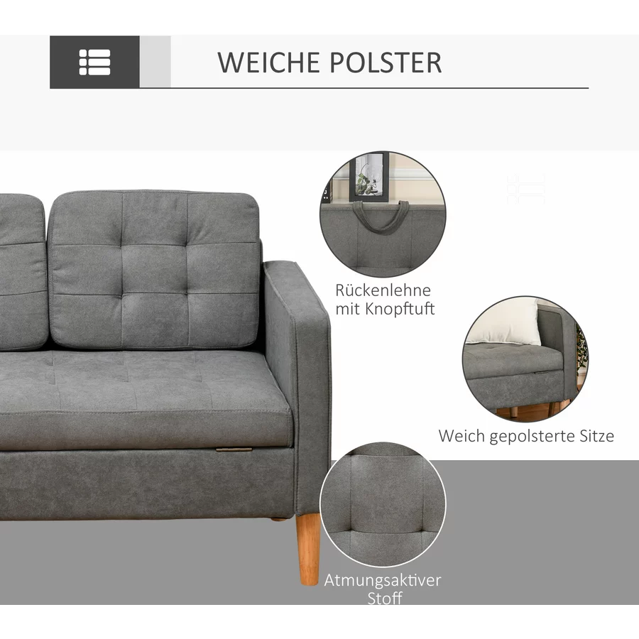 HOMCOM 3-Sitzer-Sofa mit abnehmbaren Kissen grau