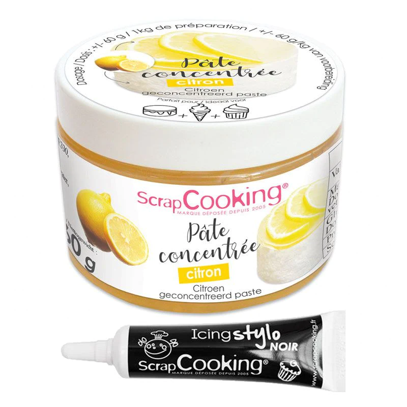 Pâte de fruits concentrée 30 g citron + Stylo de glaçage noir Scrapcoo