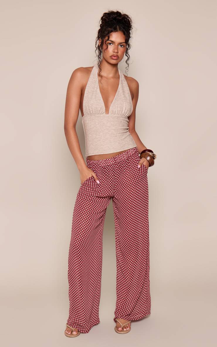 Rouge Pantalon Large En Mousseline Profonde