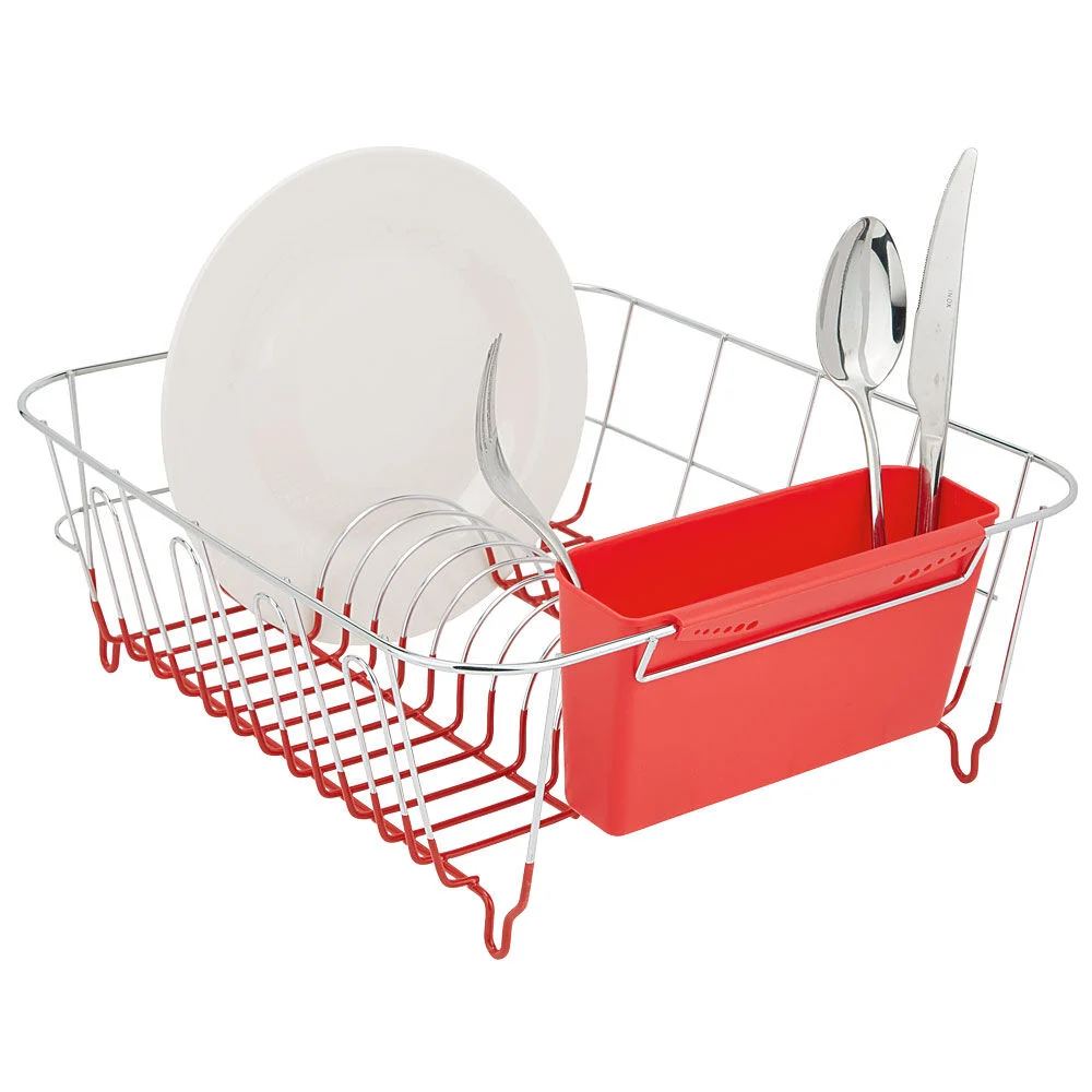 Égouttoir vaisselle base métal gris et rouge
