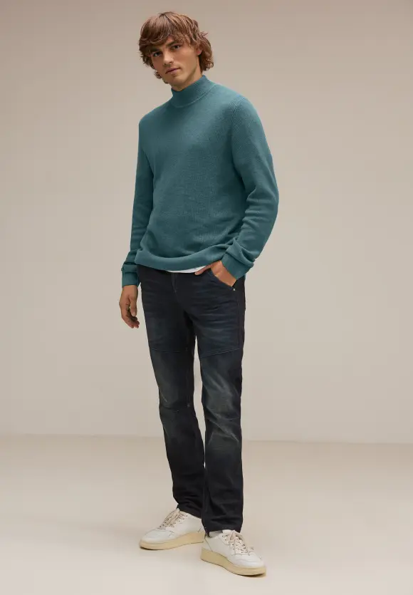 Wollmix Stehkragenpullover - turquoise green melange