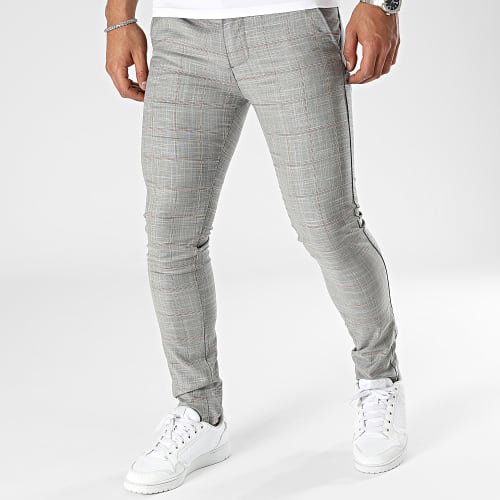 Pantalon Chino A Carreaux Gris