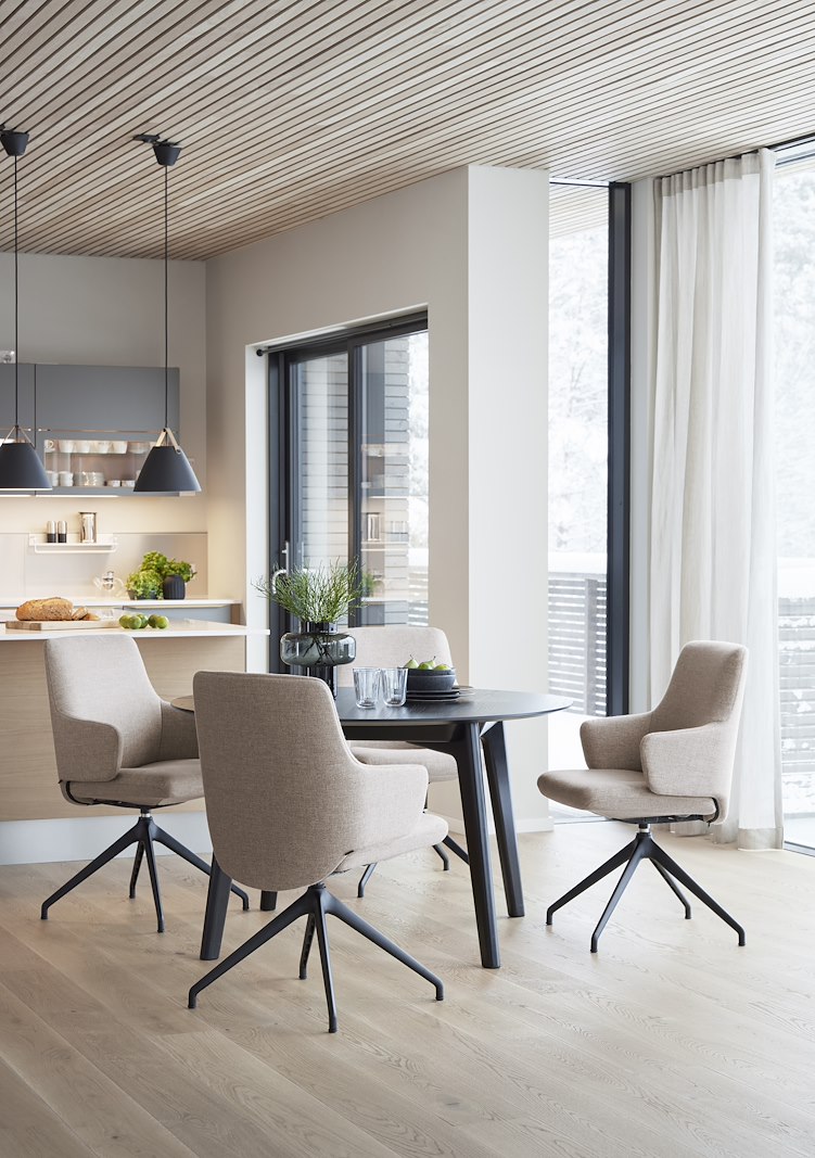 Basil spisestol Tekstil 3D Strikk Mirage Dark Beige med sort stål understell. Medium. Vaskbart trekk