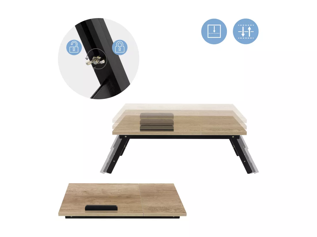 Table de lit support ordinateur portable réglable chêne en métal MDF avec tiroir