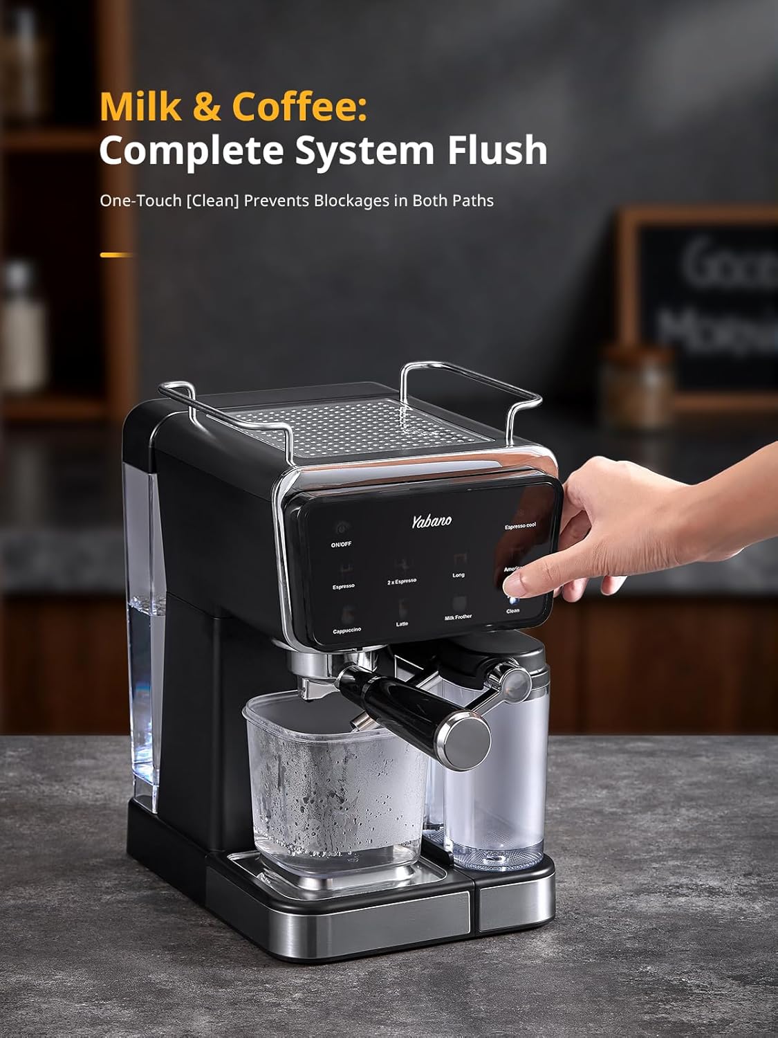 Yabano Espressomaschine Siebträgermaschine 20 Bar mit 500ML Automatischer Milchaufschäumer, 6 Getränke, Modernes Farb-Touchscreen-Display, 1.5L Wassertank, Cappuccino & Latte Kaffeemaschine, 1350W