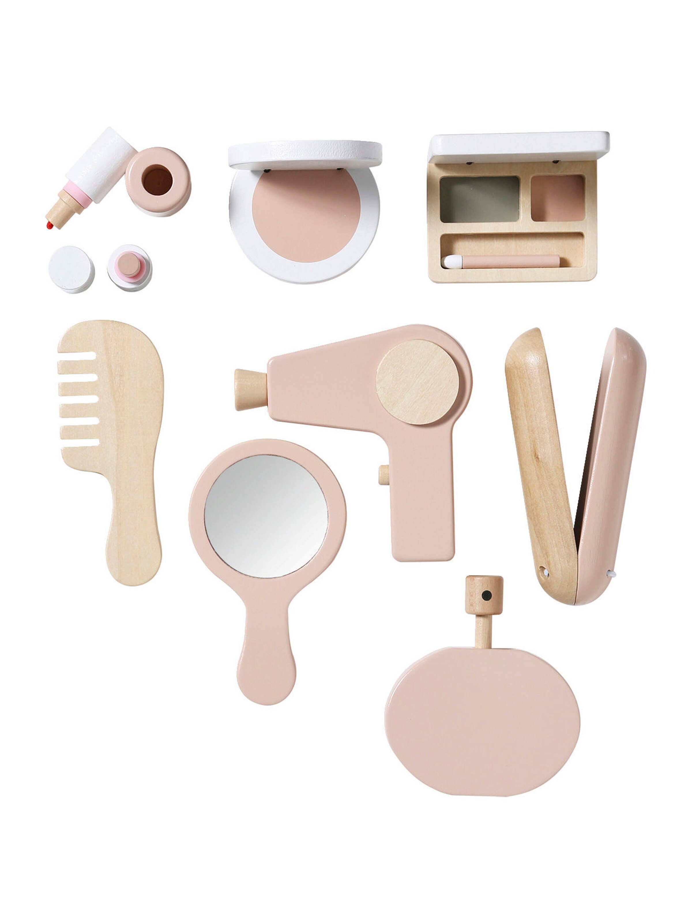 Vertbaudet Kinder Schminktisch mit Zubehör, Holz FSC® und Rattangeflecht rosa