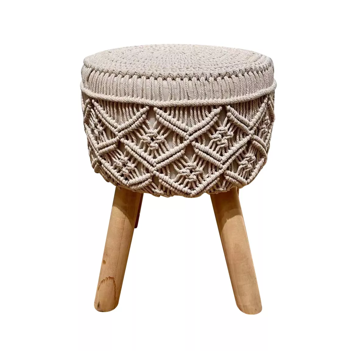 Tabouret rond macramé (H42 cm) Sofia Beige