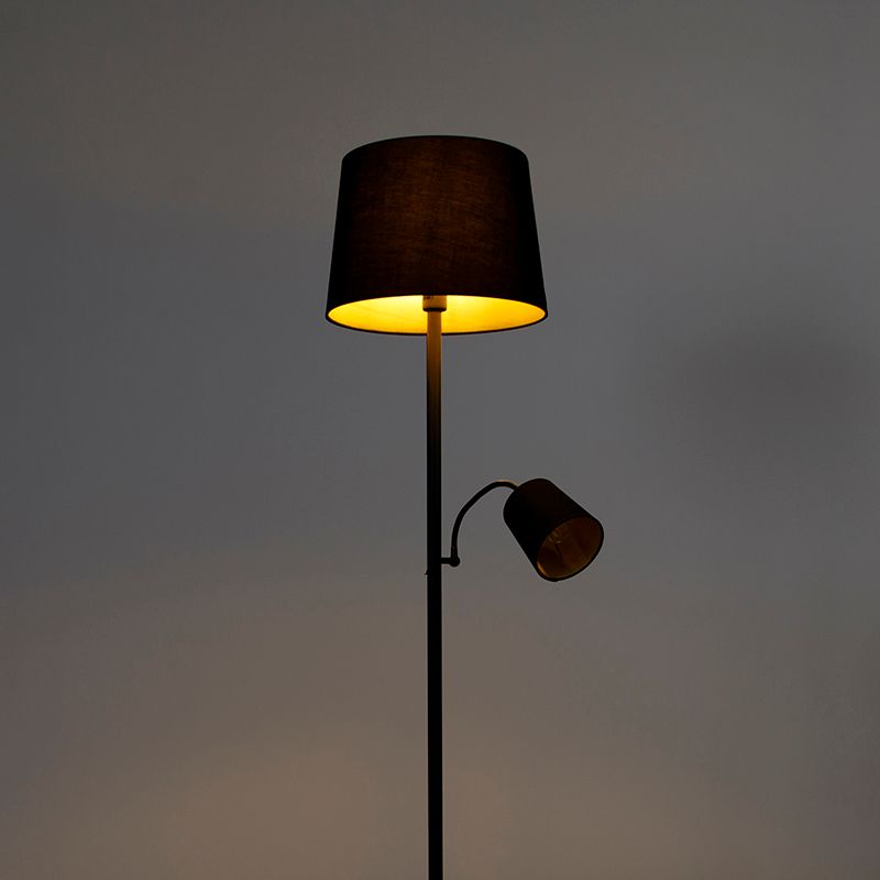 Klassieke vloerlamp zwart met goud en leeslampje - Retro