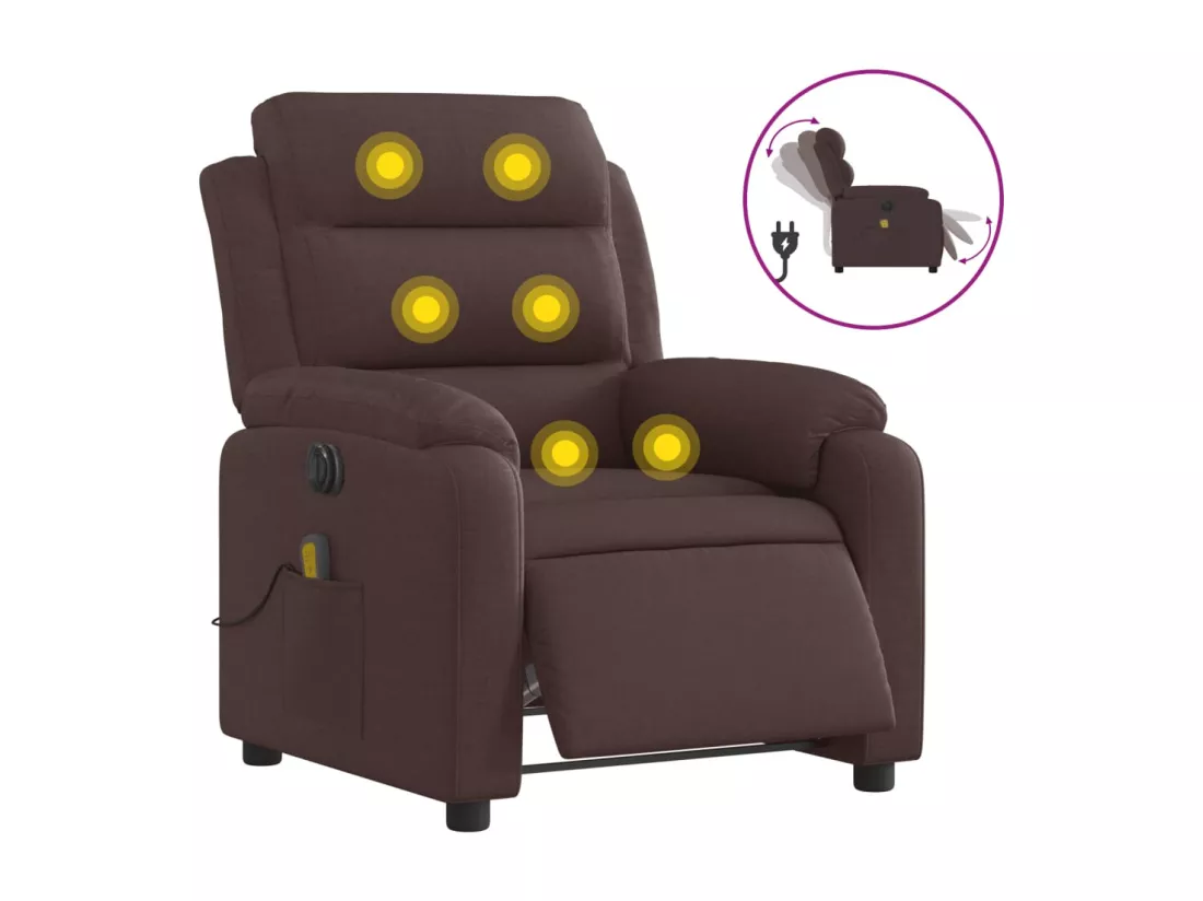 Fauteuil massant inclinable électrique Marron foncé Tissu