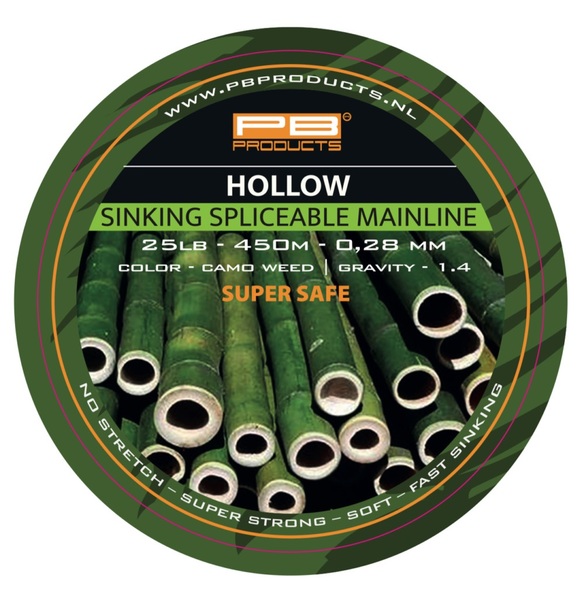Ligne tressée creuse PB Products 0.28mm (25lb) 450m épissable camouflage herbes