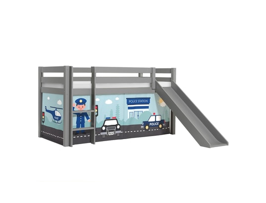 VIPACK - Lit mi-hauteur 90x200 toboggan sommier inclus housse police...