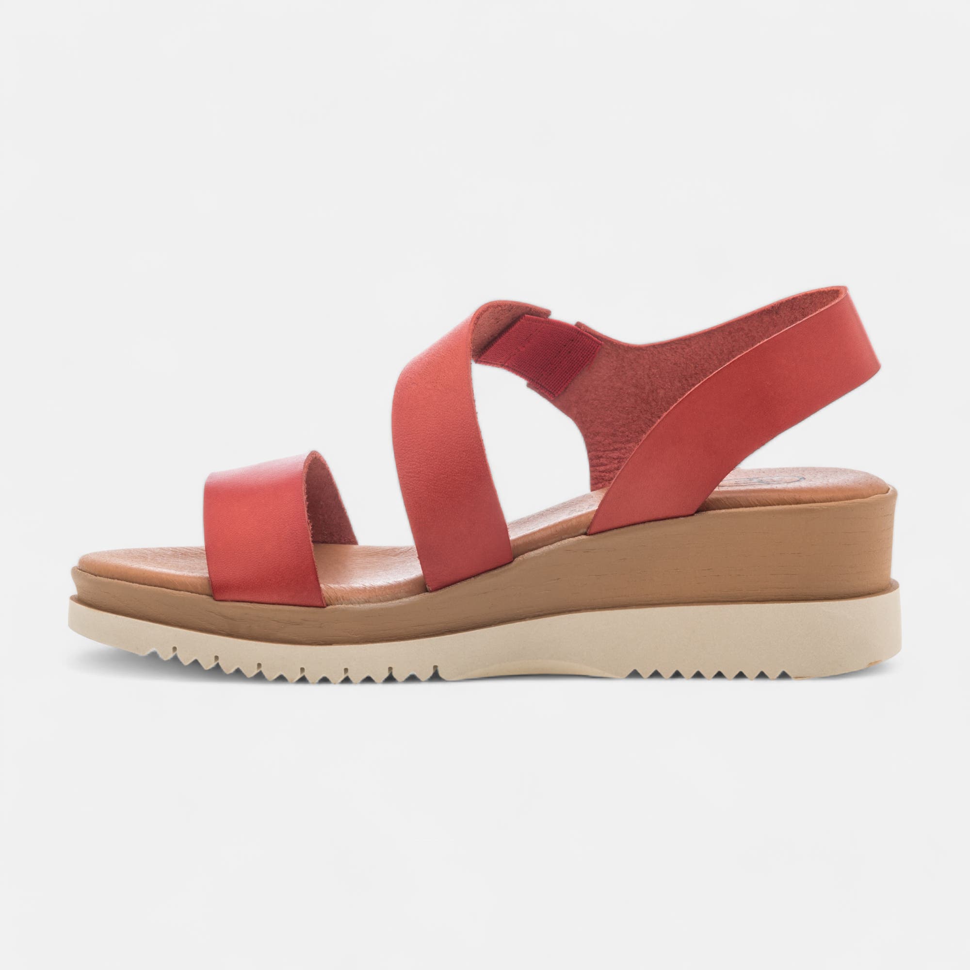 Sandales à talon compensé Femme en cuir rouge