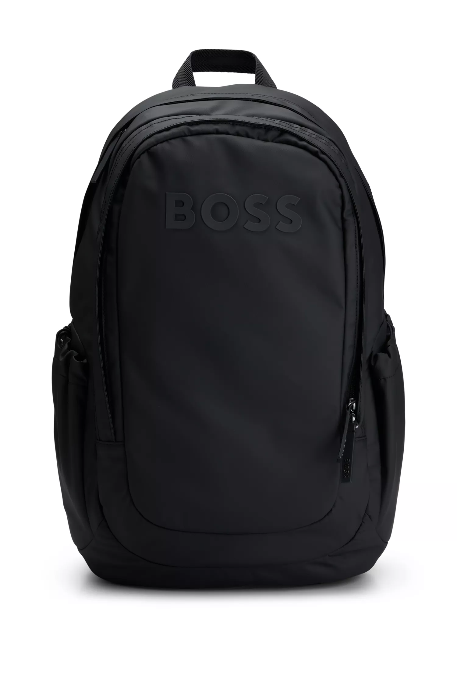 Mochila BOSS com detalhe do logotipo preto em tecido sintético revestido.