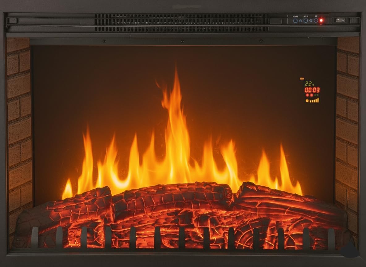 CHEMIN'ARTE Elektrokamin XL - Elektrischer 2 in 1 Stand- oder Einbaukamin -Flammeneffekt LED | Elektro Heizung 2000W | Kamin mit Fernbedienung, Startsteuerung, Thermostat | Schwarz - 76x23x54cm
