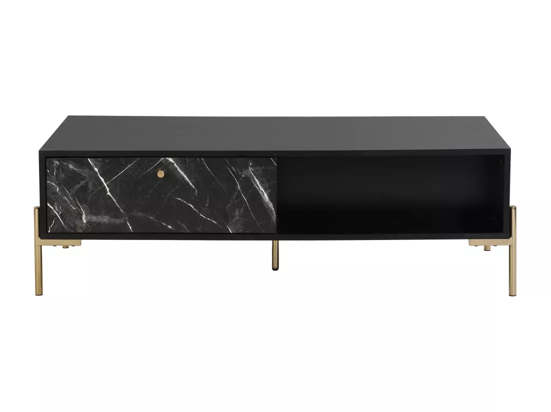 Table basse avec 2 tiroirs et 2 niches en MDF et métal - Effet marbre noir et Doré - CIEMILA de Pascal Morabito